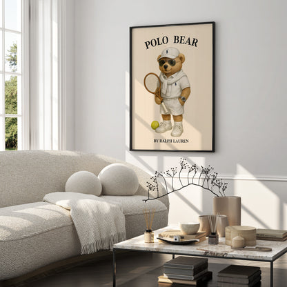 Tennis Polo Bear Poster, Sport Bear Print – Physical Print (D54)