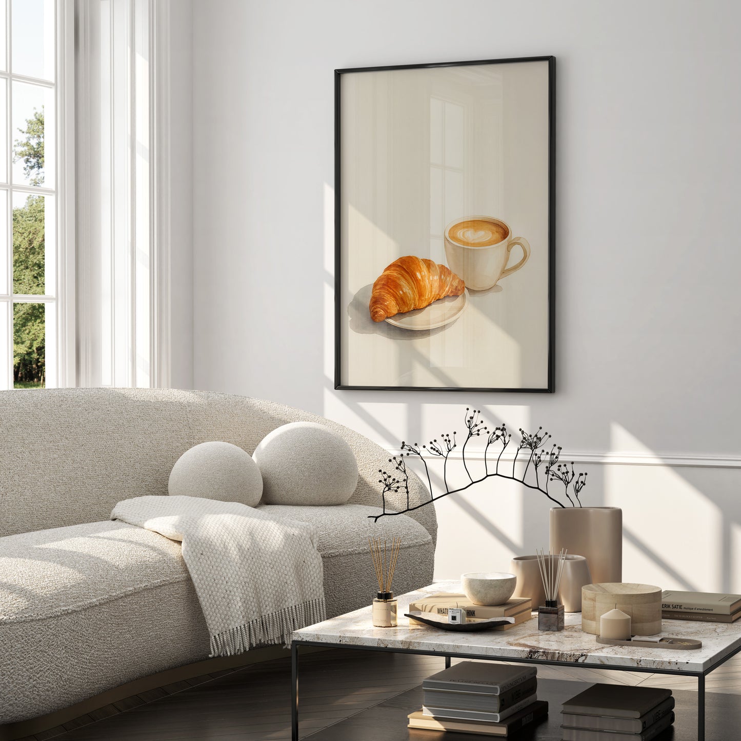 Coffee & Croissant Wall Art, Kitchen Print — Physical Poster (D20)