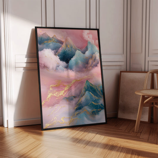 Gold and Teal Mountain Landscape Poster