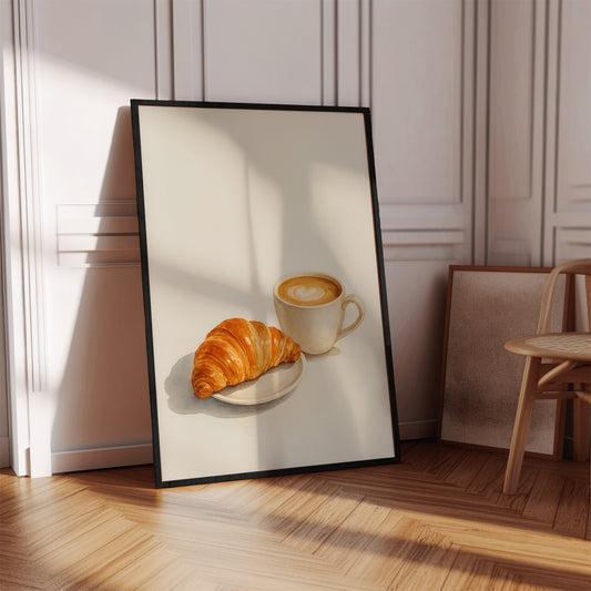 Coffee & Croissant Wall Art, Kitchen Print — Physical Poster (D20)