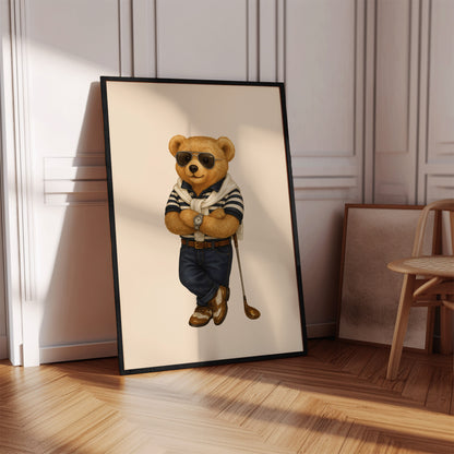 Polo Bear Poster, Golf Bear Print – Physical Print (D48.1)