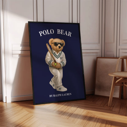 Tennis Polo Bear Poster, Sport Bear Print – Physical Print (D51)