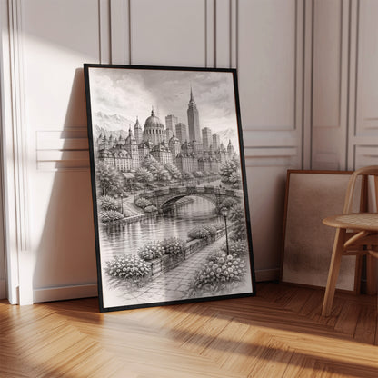 Classical City River Sketch Wall Art