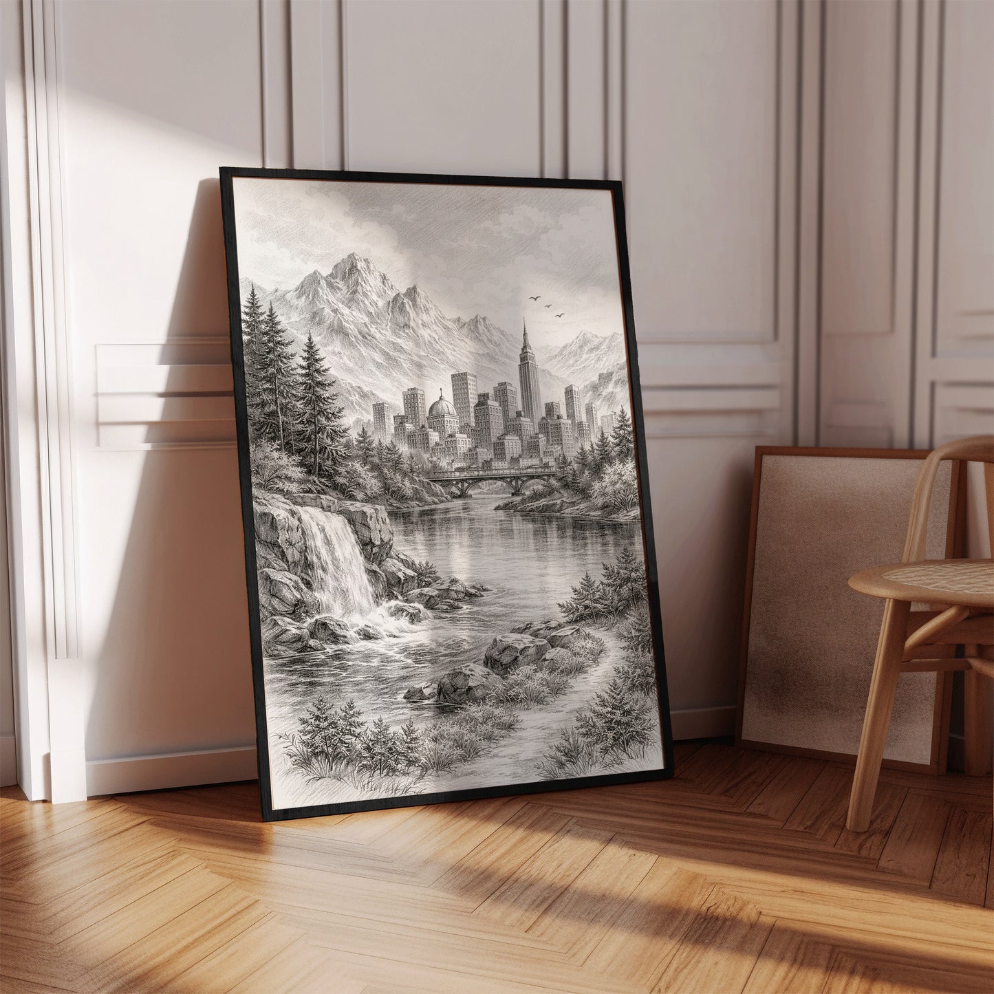 Mountain Cityscape Sketch Wall Art