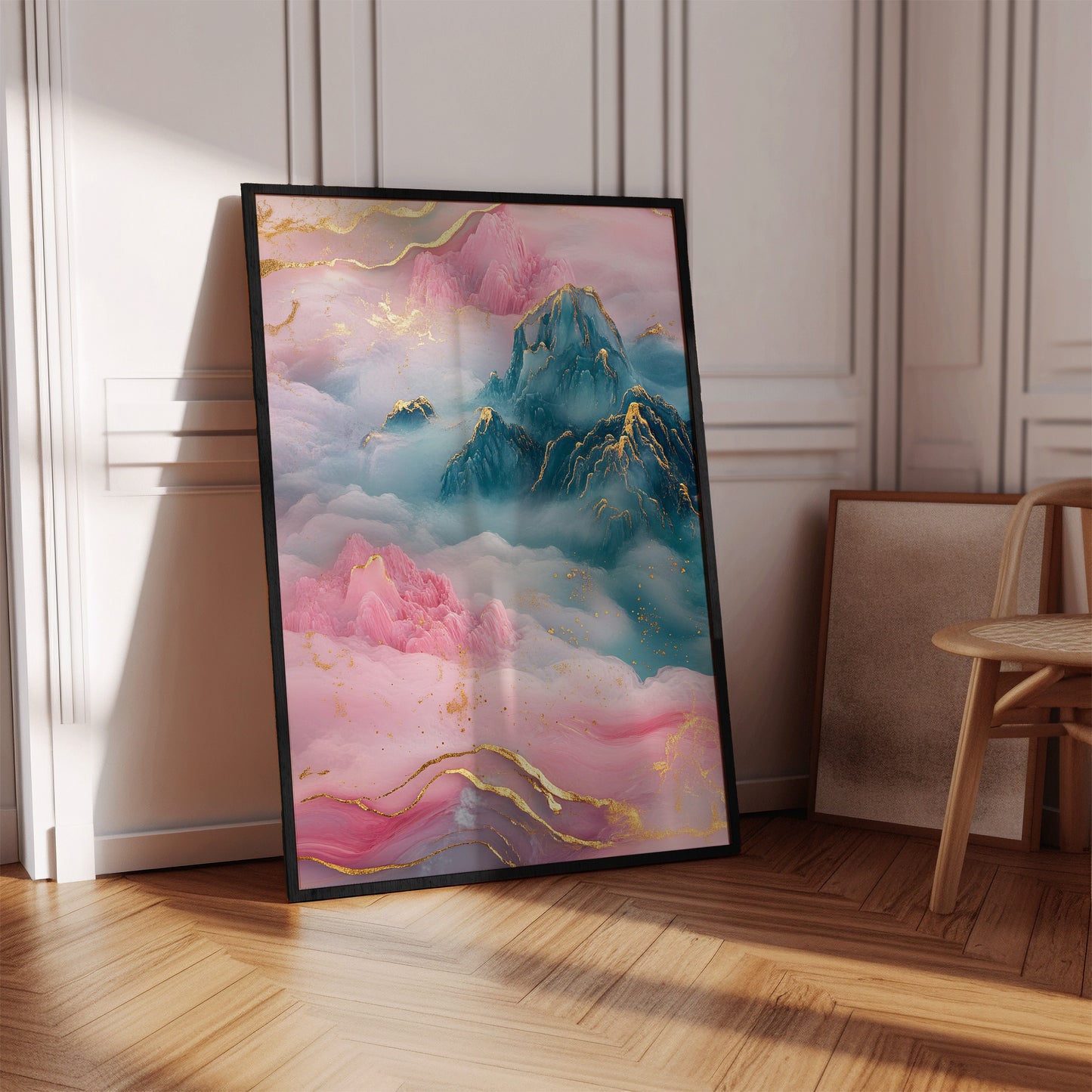 Majestic Blue and Gold Mountain Poster