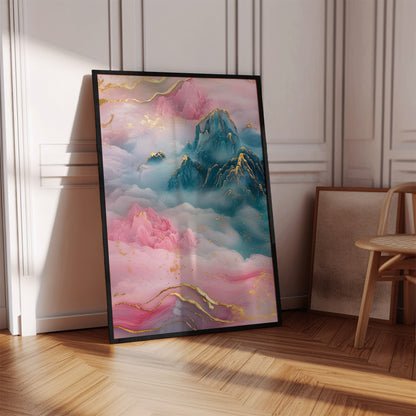 Majestic Blue and Gold Mountain Poster