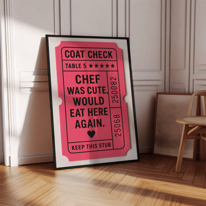 Chef Was Cute Guest Check Wall Art – Physical Poster (G02)