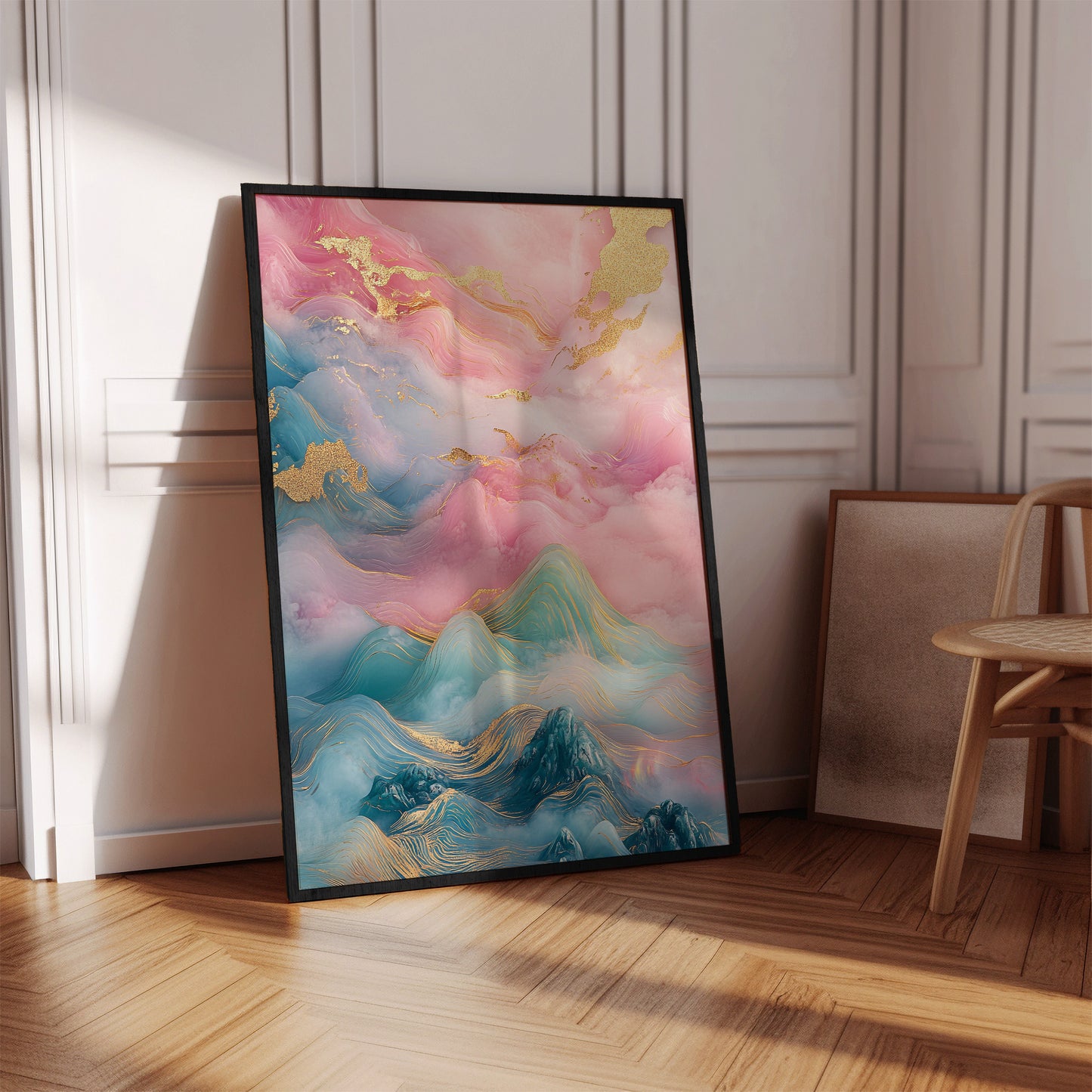 Ethereal Pink and Teal Abstract Landscape Poster