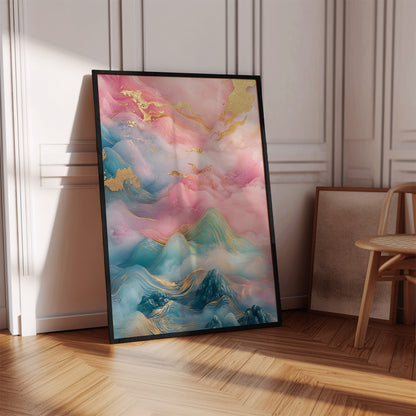 Ethereal Pink and Teal Abstract Landscape Poster