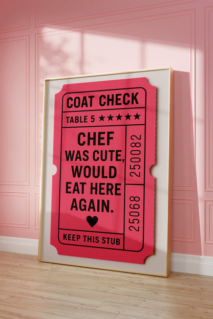 Chef Was Cute Guest Check Wall Art – Physical Poster (G02)