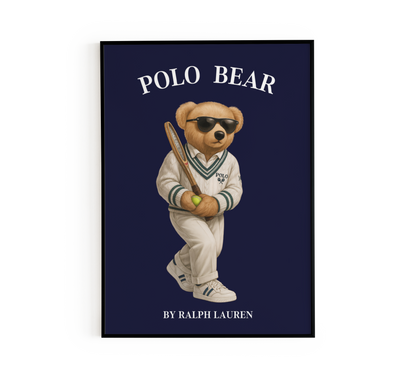 Blue Tennis Mascot Bear Poster