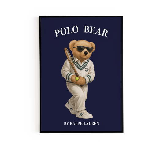 Blue Tennis Mascot Bear Poster