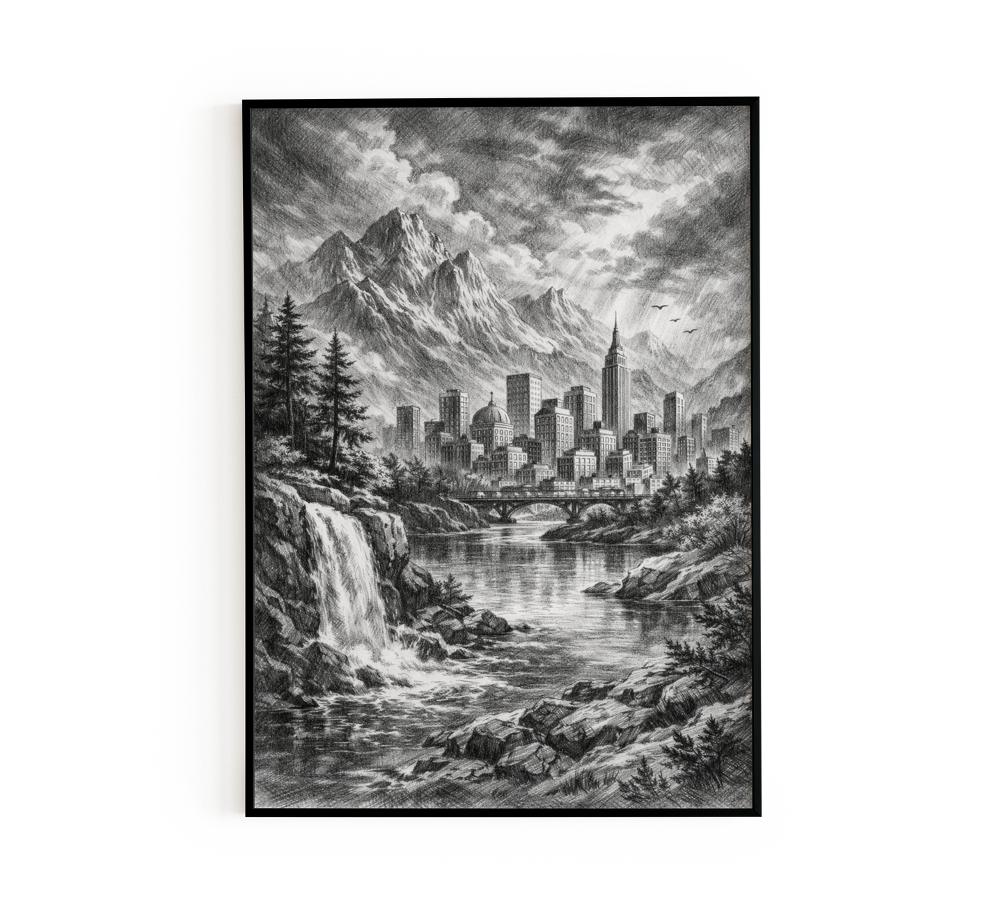 Graphite Mountain Metropolis Sketch Wall Art