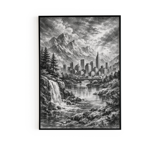 Graphite Mountain Metropolis Sketch Wall Art