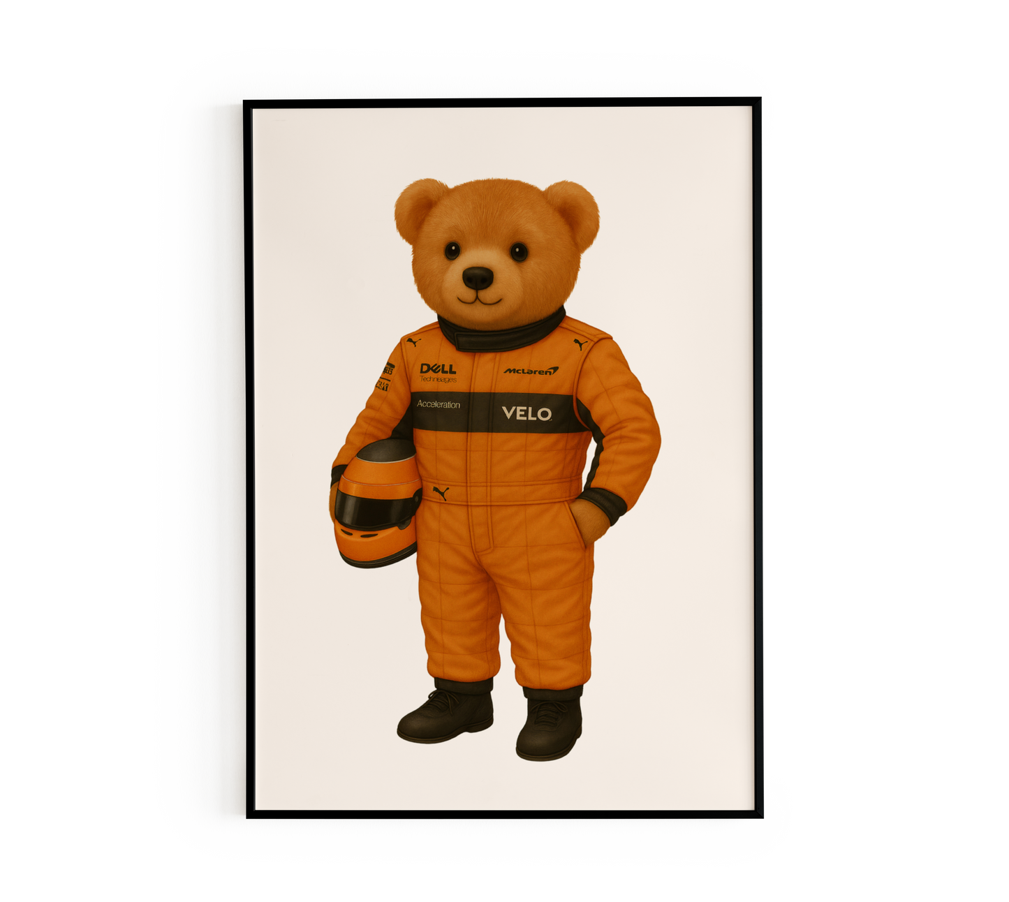 Orange Racing Teddy Bear Poster