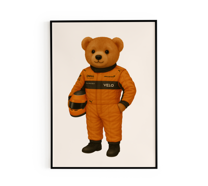 Orange Racing Teddy Bear Poster