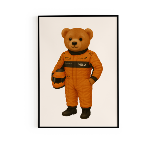 Orange Racing Teddy Bear Poster