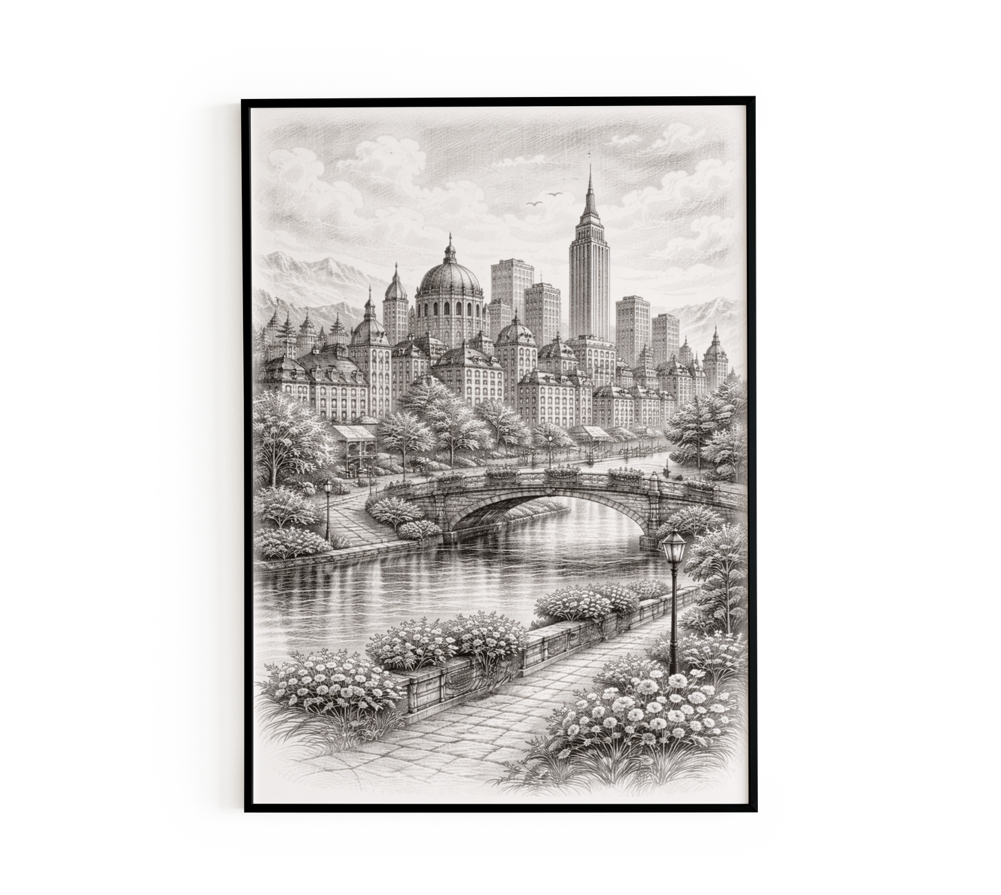 Classical City River Sketch Wall Art