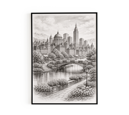 Classical City River Sketch Wall Art