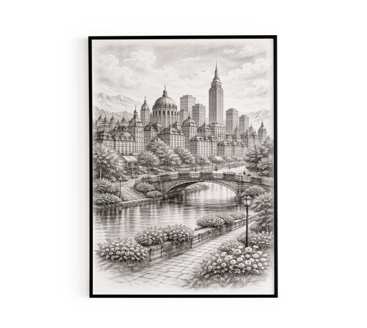 Classical City River Sketch Wall Art