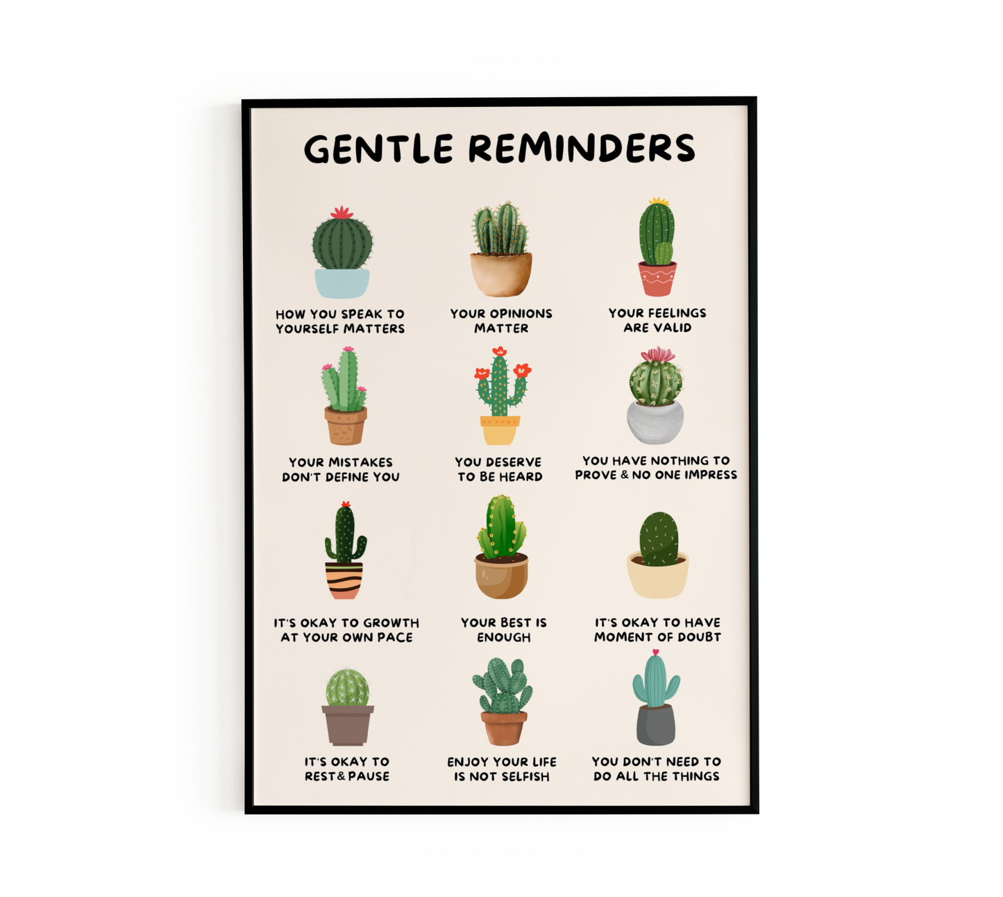 Cactus Mental Health Affirmations Poster
