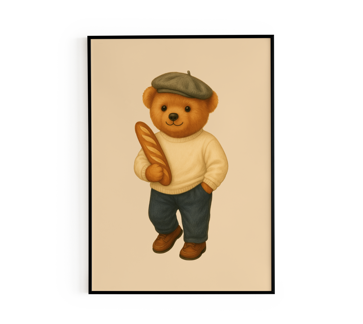 French Teddy Bear with Baguette Poster