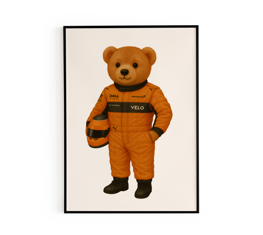 Orange Racing Bear Poster