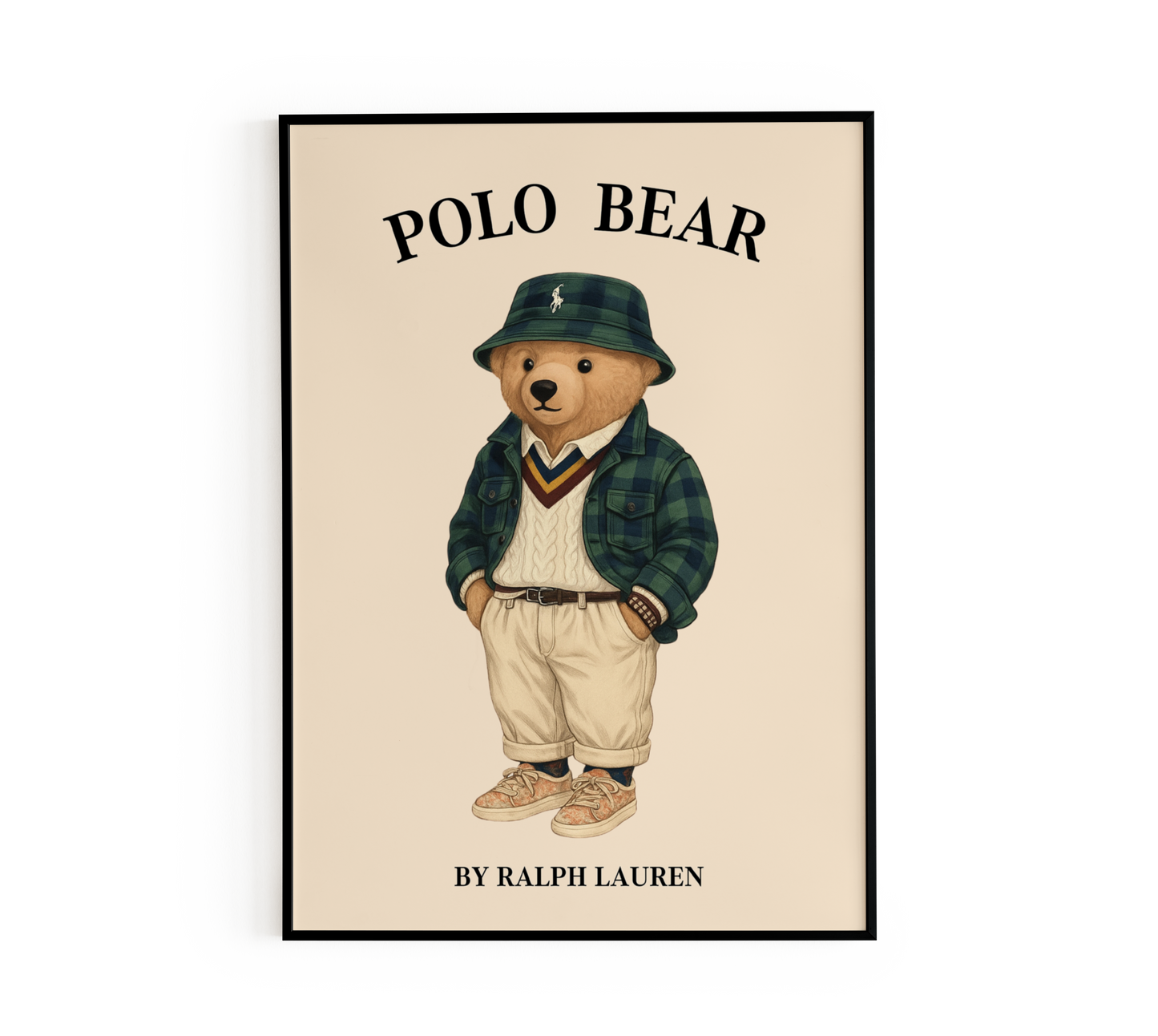 Green Plaid Bear Poster