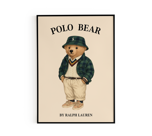 Green Plaid Bear Poster