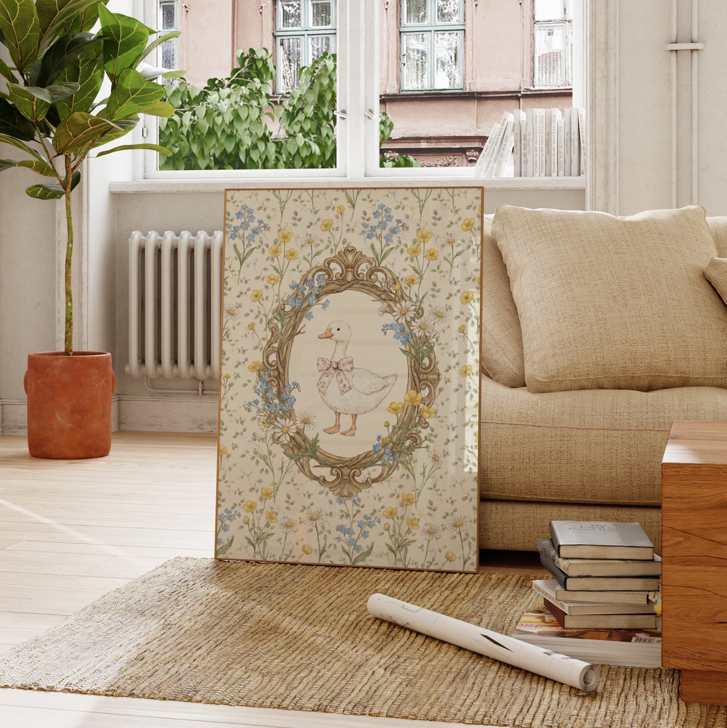 Whimsical Goose with Bow Poster