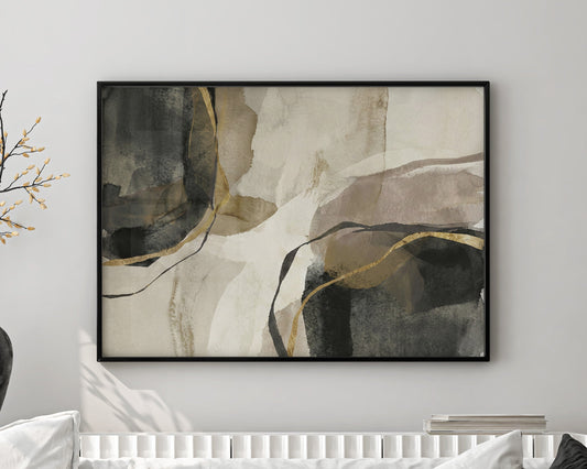 Living room with a white sofa, decorative pillows, and a luxury abstract painting on the wall.