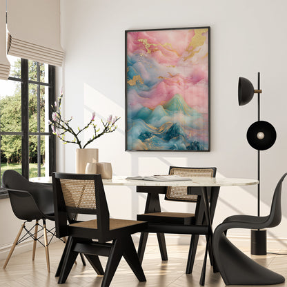 Ethereal Pink and Teal Abstract Landscape Poster