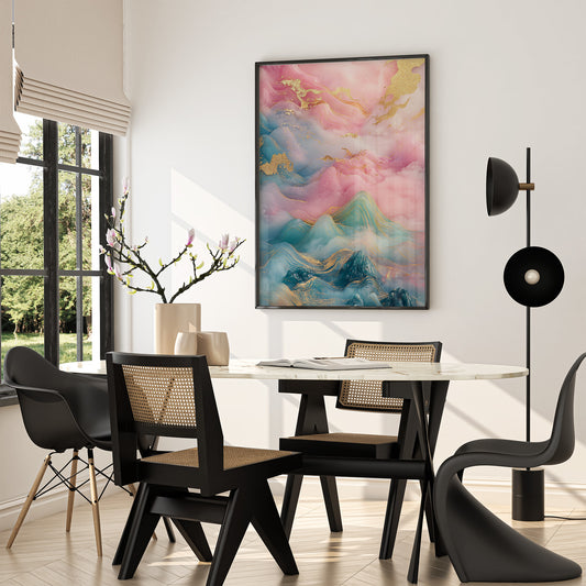 Ethereal Pink and Teal Abstract Landscape Poster