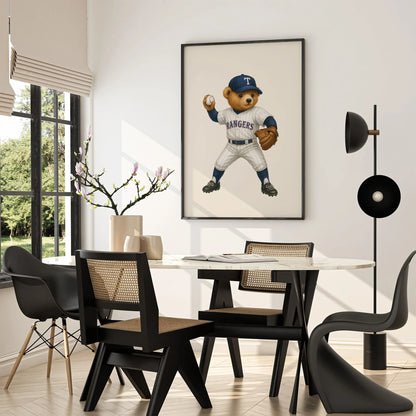 Baseball Rangers Polo Bear Poster, USA Bear Print – Physical Print (D83.1)