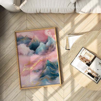 Gold and Teal Mountain Landscape Poster