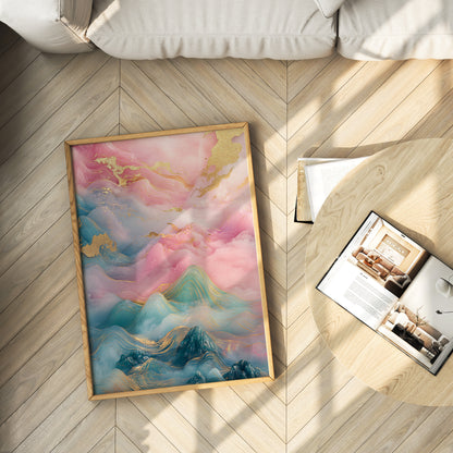 Ethereal Pink and Teal Abstract Landscape Poster