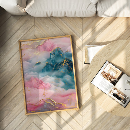 Majestic Blue and Gold Mountain Poster