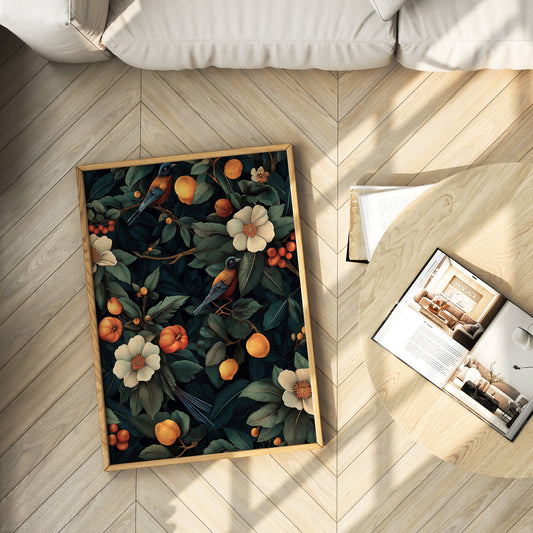 Vintage Botanical Bird & Fruit Print