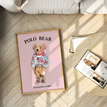 Preppy Pink Bear Wall Art