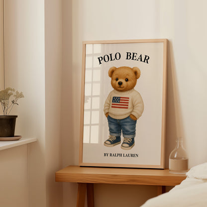 American Flag Sweater Bear Poster