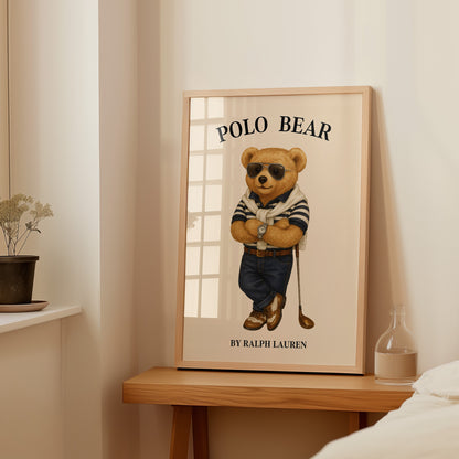 Polo Bear Poster, Golf Bear Print – Physical Print (D48.0)