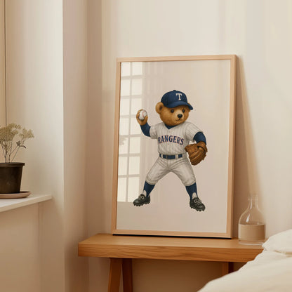 Baseball Rangers Polo Bear Poster, USA Bear Print – Physical Print (D83.1)