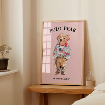 Preppy Pink Bear Wall Art