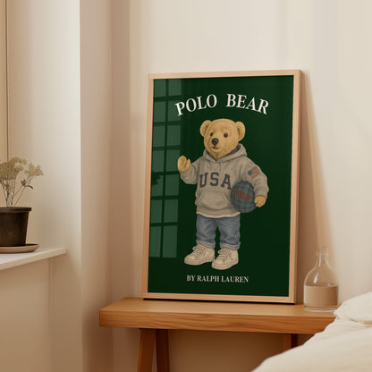 Green Sport Bear Poster, Digital Download (D38)