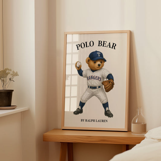 Polo Bear Wall Art, Baseball Player Print — Physical Poster (D83)