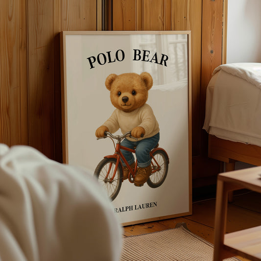 Bicycle Polo Bear Poster, Sport Bear Print – Physical Print (D57)