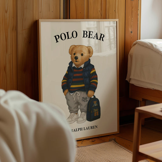 Polo Bear Poster, Cute Bear Print – Physical Print (D43)
