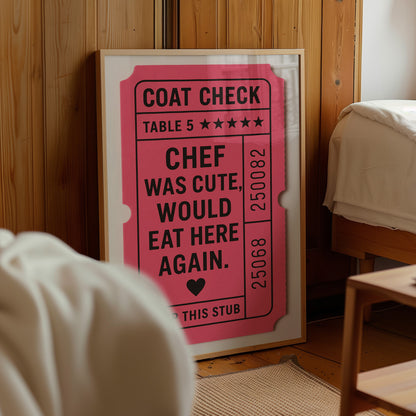 Chef Was Cute Guest Check Wall Art – Physical Poster (G02)