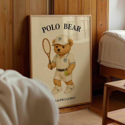 Tennis Polo Bear Poster, Nursery Print – Physical Print (D29)