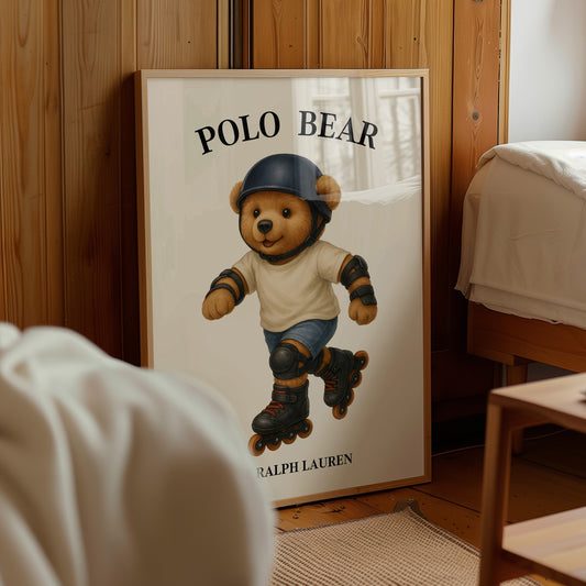 Roller Skates Polo Bear Poster, Cute Bear Print – Physical Print (D59)